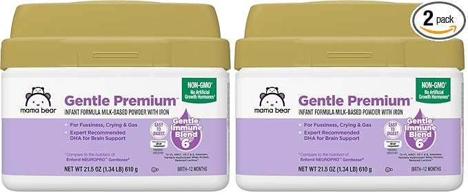 Amazon Brand - Mama Bear Gentle Premium Baby Formula Powder, DHA for Brain Support, Gentle Immune Blend 6, 2'FL HMO, For Fusiness, Crying & Gas, 21.5 oz, 1.34 pound (Pack of 2)