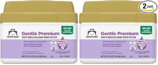 Amazon Brand - Mama Bear Gentle Premium Baby Formula Powder, DHA for Brain Support, Gentle Immune Blend 6, 2'FL HMO, For Fusiness, Crying & Gas, 21.5 oz, 1.34 pound (Pack of 2)