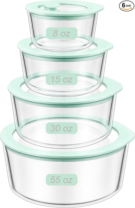 Urban Green Glass Food Container Set with Glass Lid, 4 Pack, Meal Prep Containers with Silicone Framed Airtight Lid, Leakproof, 100% Plastic Free,