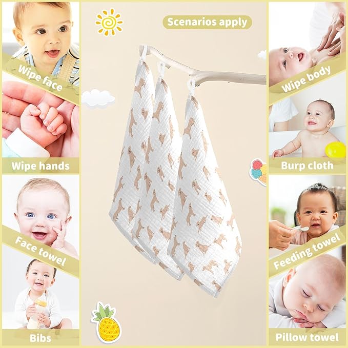 vvfelixl Baby Cotton Washcloths Labrador Retriever Dog Infants Bath Towel for Unisex Face Towels for Newborn, Natural Baby Wipes Delicate Skin, 11.8 X 11.8 inch, one sizex3