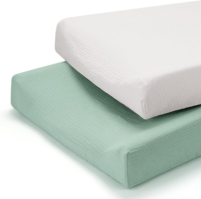 Accmor Muslin Baby Changing Pad Cover, 100% Cotton Universal Fitted Diaper Change Table Pad Covers for Girls Boys, Soft Breathable Changing Pad Sheets, 2 Pack