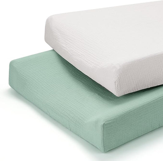 Accmor Muslin Baby Changing Pad Cover, 100% Cotton Universal Fitted Diaper Change Table Pad Covers for Girls Boys, Soft Breathable Changing Pad Sheets, 2 Pack
