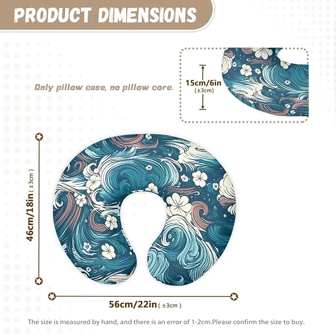 Sea Ripple Nursing Pillow Cover Girls, Sea Wave Baby Breastfeeding Infant Newborn Pillowcase， Line Drawing Flower Nursing Pillow Original Support Cover， Blue