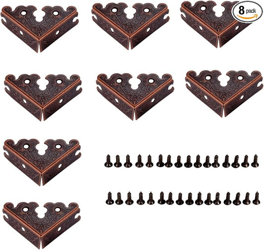 dophee 8Pcs Decorative Corner Protectors, Retro Style Edge Safety Guards Covers for Picture Frame Album Jewelry Box Gift Box Wooden Case Chest Tables Cabinet Furniture, 1.34"x1.34"-Red Copper