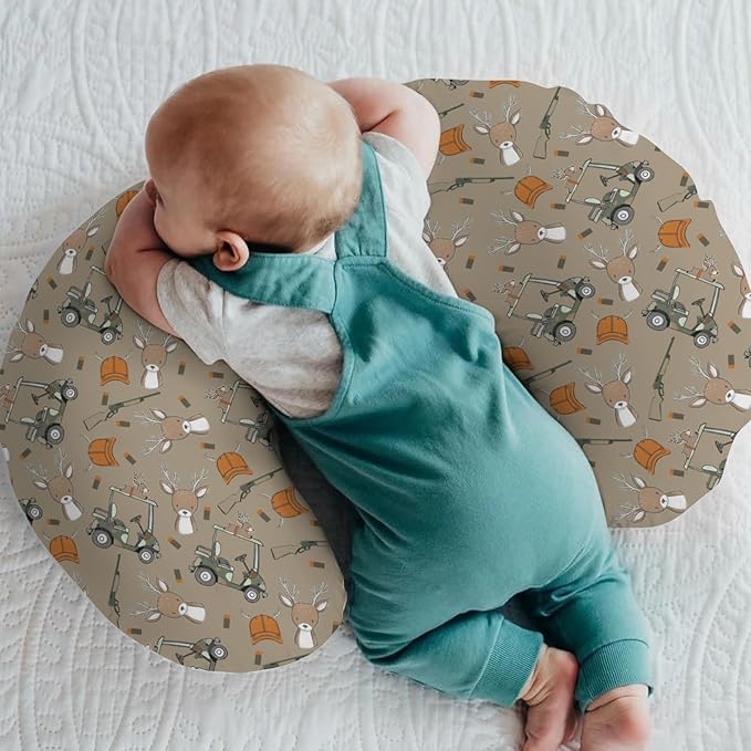 Boys Kids Hunting Baby Nursing Pillow Covers for Boy Girl Camouflage Deer Hunting Nursing Pillowcase for Breastfeeding Pillows Animal Hunt Hunter Soft Stretchy Slipcovers for Newborn Infant Brown