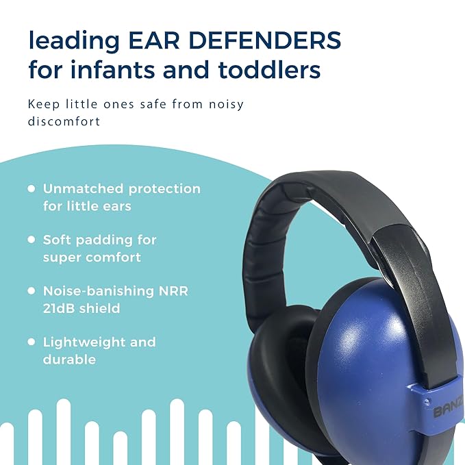 BANZ Baby Earmuffs – Noise Cancelling Headphones for Infant & Toddler Hearing Protection, Baby Ear Muffs Noise Protection, ANSI Certified, Ages 0–2 Years, Adjustable - Navy