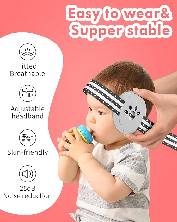 Baby Ear Muffs Noise Protection, 25dB Noise Cancelling Headphones for Infants Toddlers 0-36 Months Airplane Travel Essentials