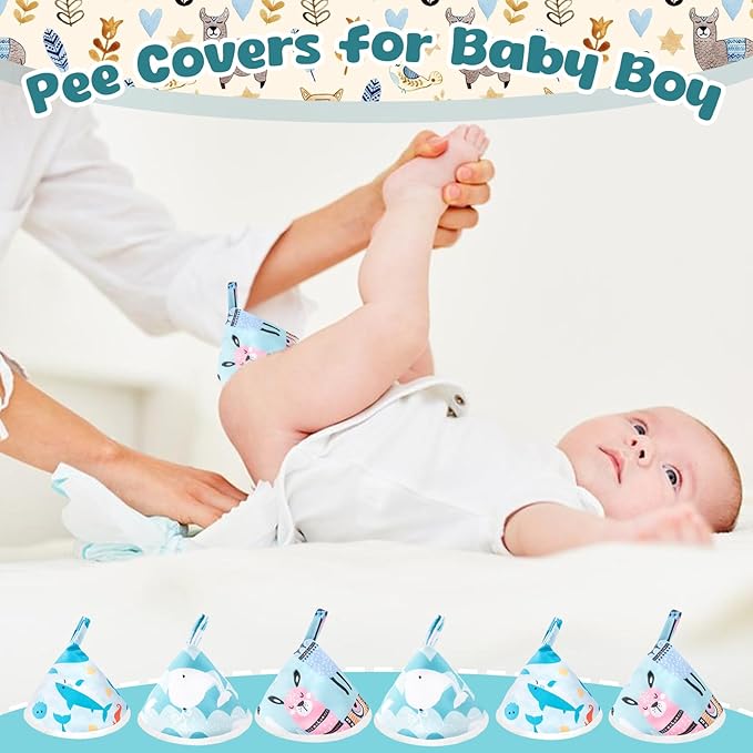 6 Pcs Pee Covers for Baby Boys, Strong Water Absorption Reusable Flannel Peepeeteepe Baby Boy with Hanging Loop, Strong Absorbent Pee Shield Pee Tent for Diaper Changes (6Pcs-Blue)