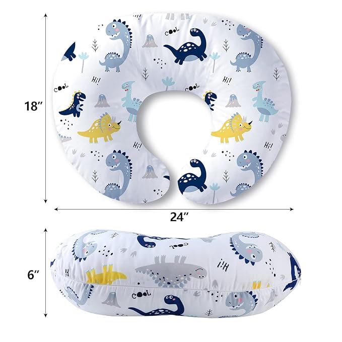 Plushii Nursing Pillow for Breastfeeding, Soft and Supportive Breastfeeding Pillow for Mom and Baby, Cute Feeding Pillow with Removable Cover for 0–12 Months, Dinosaurs World