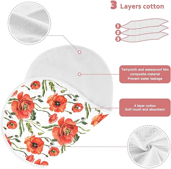 vvfelixl Burp Cloths Wildflower Poppy Flower for Baby Boy Girls Baby Washcloths Burp Rags 1 Pack