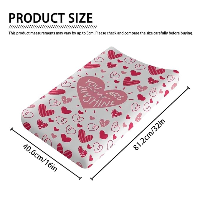 Valentines Day Changing Pad Cover for Girls Heart Love Diaper Change Table Covers Soft Stretchy Changing Mat Sheet Cover