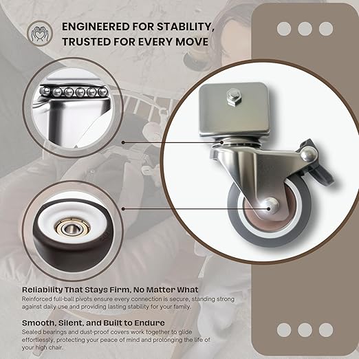 4-Pack Heavy-Duty Wheels Compatible with Stokke Tripp Trapp High Chair - 2-Inch Silent Casters with Chrome-Plated Steel Brackets, 360° Rotation, No-Scratch Design, Supports 176 lbs (1 STE)