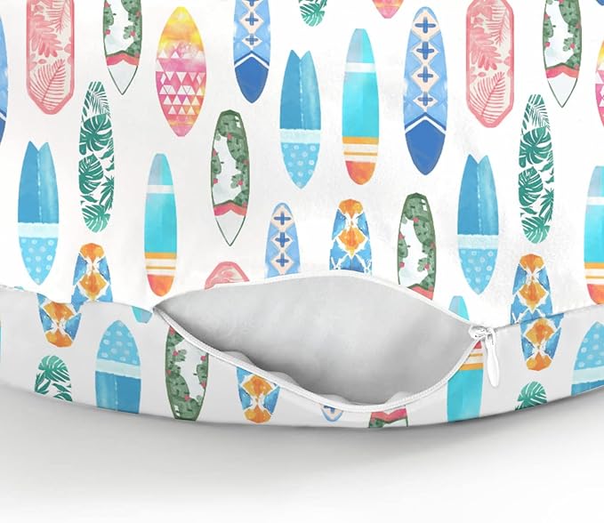 Colorful Surfboards Nursing Pillow Covers for Boy Girl Summer Surfing Nursery Feeding Pillowcase for Breastfeeding Pillows Boho Beach Vacation Travel Soft Stretchy Removable Covers for Newborn Infant