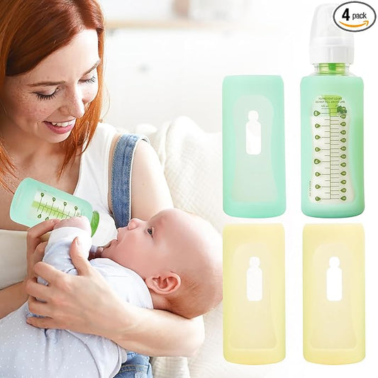 4PCS Silicone Baby Bottle Sleeves for Dr. Brown Bottles 8 oz, Anti Breakage Baby Bottle Sleeves Holder for Dr. Brown Glass Bottles, Narrow Sleeve with a Cutout, Clear Vision, Dishwasher Safe, 8oz