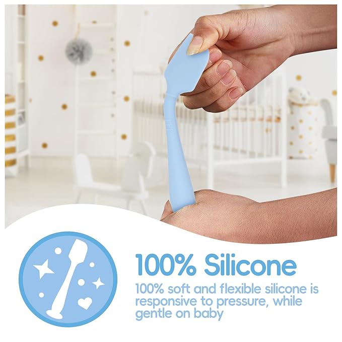 2 Pack Diaper Cream Spatula with Hygienic Travel Case, Butt Spatula Baby with Suction Base, Baby Butt Paste Spatula, Soft Silicone Diaper Rash Cream Applicator Large Size (Blue & Offwhite)