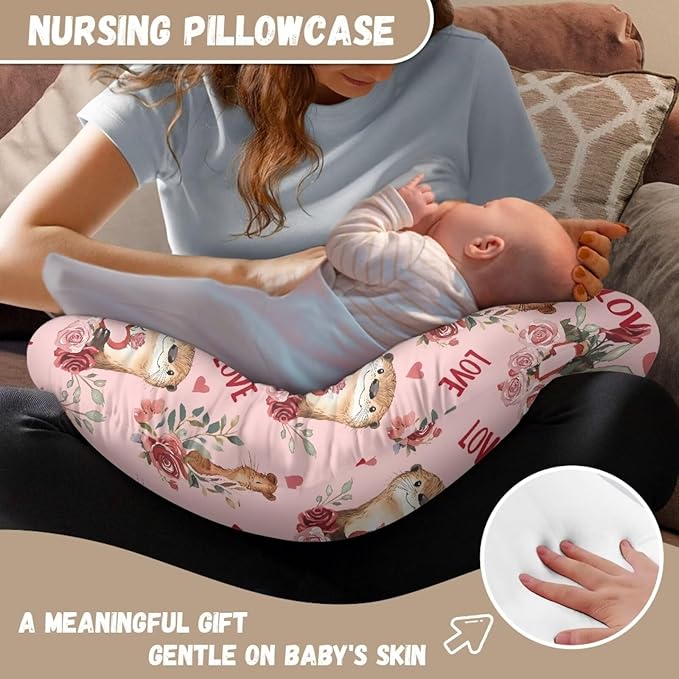 Jeiento Rose Flower and Otter Nursing Pillow Covers,Pillowcase Premium Quick-Dry Fabric Cover for Baby Girl and Boys Breastfeeding Pillowcase