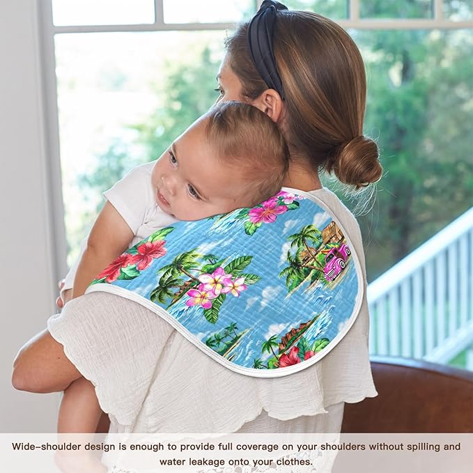 Muslin Burp Cloths for Baby Boys and Girls - 4-Pack Ultra Absorbent Vintage Hawaiian Tropical Muslin Washcloths, Newborn Towel, Milk Spit Up Rags, Burp Cloth Bib for Unisex, 22 x 11 Inch