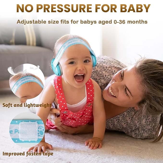 Baby Ear Muffs Noise Protection for Babies Toddlers up to 36 Months - CE Certified - Adjustable Infant Noise Cancelling Headphones Against Hearing Damage & Improves Sleep, Baby Airplane Essentials