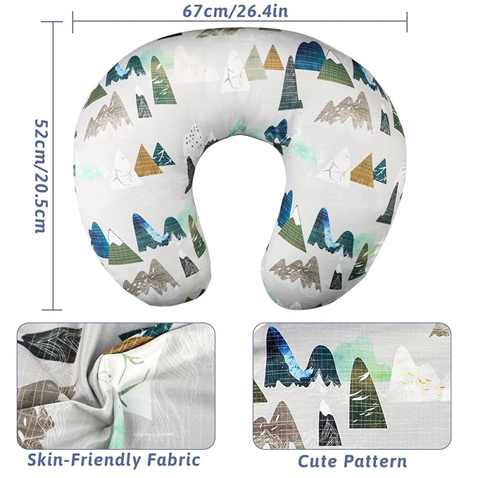 TANOFAR Nursing Pillow Cover 1 Pack, Stretchy Removable Nursing Cover for Breastfeeding Pillows, Ultra Soft Snug Fits On Newborn Feeding Pillow Case for Baby Girls/Boys, Mountain