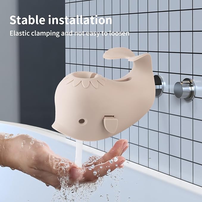 Faucet Cover Bathtub Baby Spout Cover Soft,Bath Faucet Cover for Baby's and Kid's Safety (Whale Grayish Beige)