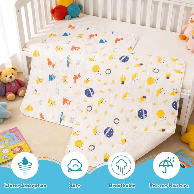 Baby Portable Diaper Changing Pad,Waterproof Changing Mat,Soft Comfortable,Foldable Travel Pad,Toddler Essentials Must Haves,Newborn Shower Gifts(2 Pcs-27"x35"-Astronaut & Fox Banana)