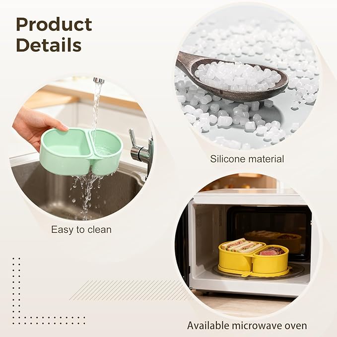 3 Pcs Silicone Double Compartment Snack Containers with Lids, 5.7 x 3.5 x 1.7 in Mini Food Storage Box, Portable Snackle Box for Condiments, Pink, Yellow, Green