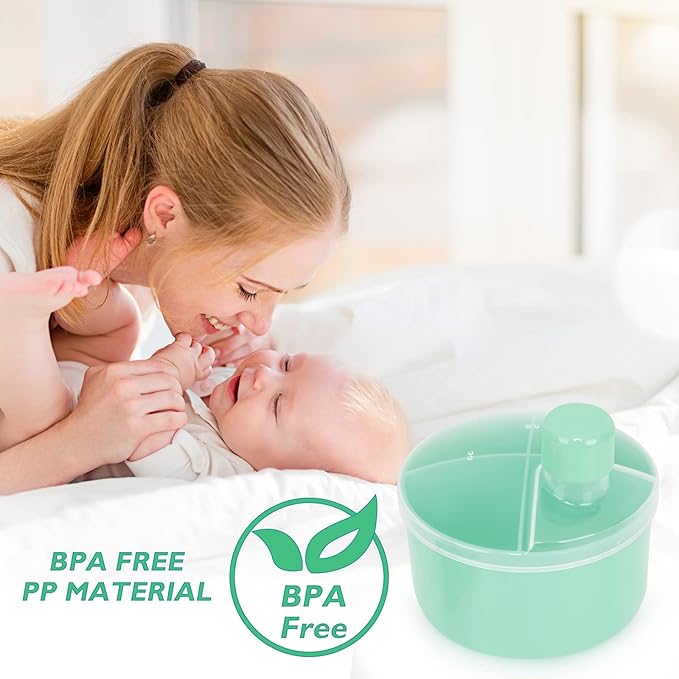Accmor Formula Dispenser On The Go, Non-Spill Rotating Four-Compartment Formula Container to Go, Milk Powder Snack Storage Container for Infant Toddler Travel Outdoor, Green, 2 Pack