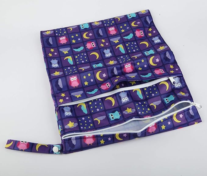 Wet Dry Bag Baby Cloth Diaper Nappy Insert Bag Reusable Washable (Moon Star Owls)