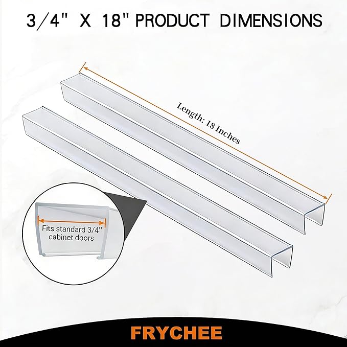 Full 18 Inches Unshortened Cabinet Door Protector, Clear Flexible Slip-On Edge Guard with Soft Rubber Groove, Trimable Cabinet Bumper for 3/4" Thick Doors, Anti-Wear Anti-Chip, 2 Pack