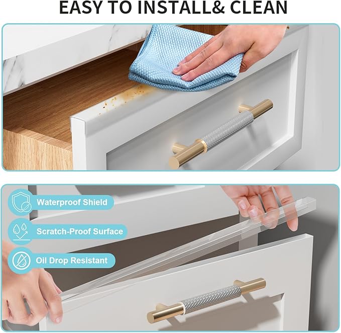 4 Pack Cabinet Protectors for Kitchen Cabinets, 18" Length Clear Cabinet Door Protector Edge Guard 3/4" Thick for Kitchen Drawer Fronts, Slip-On Plastic Edge Guard to Protect Sink & Trash Drawer