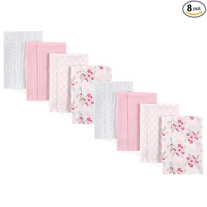 Luvable Friends Cotton Poly Flannel Burp Cloths Multipack, Floral 8-Pack, One Size