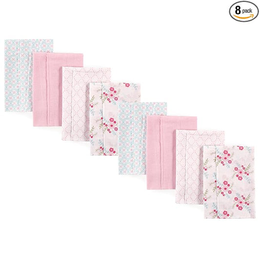Luvable Friends Cotton Poly Flannel Burp Cloths Multipack, Floral 8-Pack, One Size