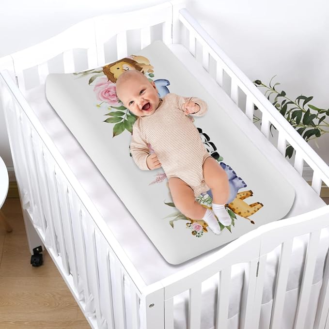 Changing Pad Covers Jungle Safari Animals Tropical Leaves Flowers Unisex Diaper Change Table Sheets for Boys Girls Ultra Soft Breathable Stretchy Snug Fitted Baby Diaper Changing Cover 32''x16''