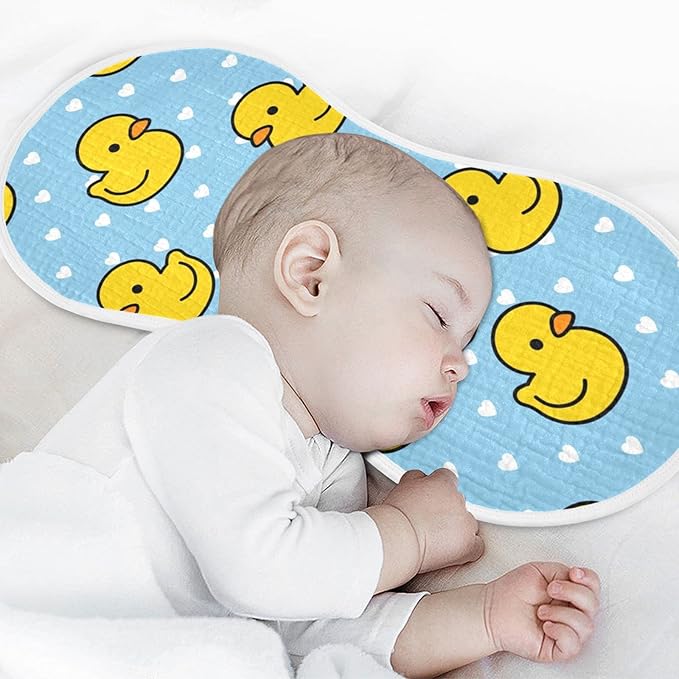 Cartoon Cute Duck Heart Pattern Muslin Burp Cloths for Baby 4 Pack 100% Cotton Baby Washcloths Bibs for Boy Girl