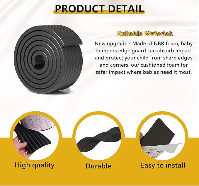 6.5ft x 3.15" x 0.31" Baby Edge Corner Protector, Extra Thick Soft Foam with Strong Adhesive Double-Sided Tape, Safety Guards for Tables, Desks, Beds, Cabinets & Fireplace (Brown)