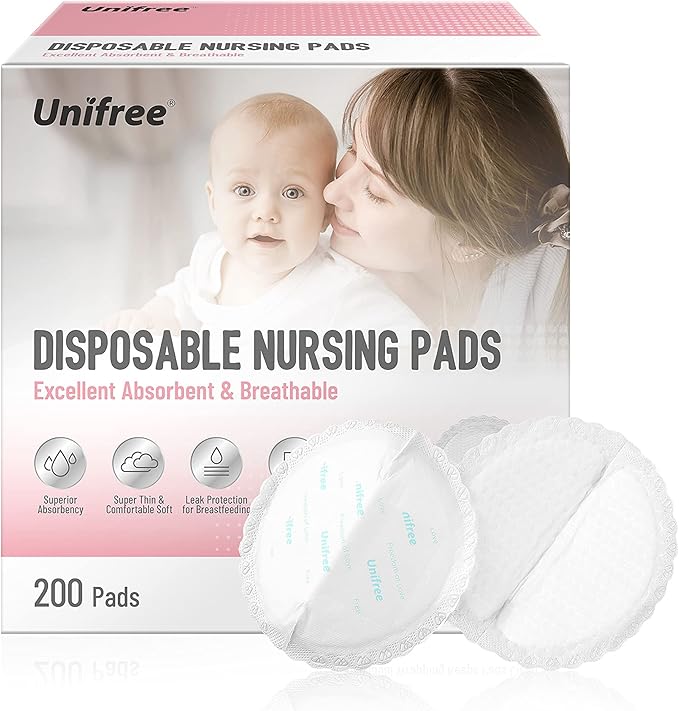 Unifree Disposable Nursing Pads, Breast Pads for Breastfeeding, Superior Absorbency&Ultra Soft Leakproof Design, Postpartum Essentials,200 Count