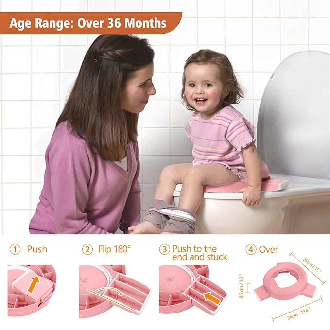 MCGMITT Portable Potty Seat for Kids Travel - Foldable Training Toilet Chair for Toddler Girls with Storage Bags for Outdoor and Indoor Easy to Clean(Pink)