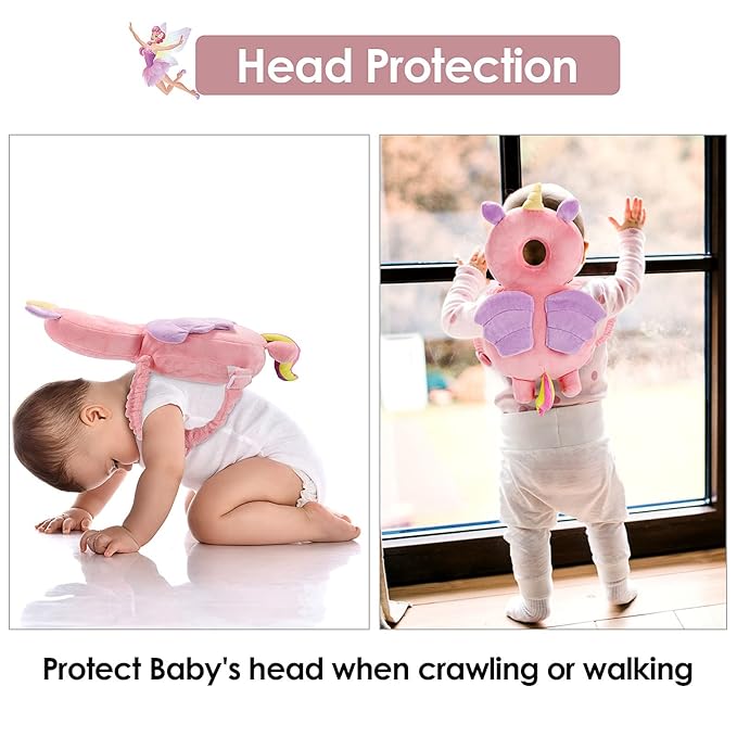 Baby Head Protector Pad Safety Pad for Walking & Crawling, Toddlers Head Safety Adjustable Back-Pack,Pink Unicorn (US)