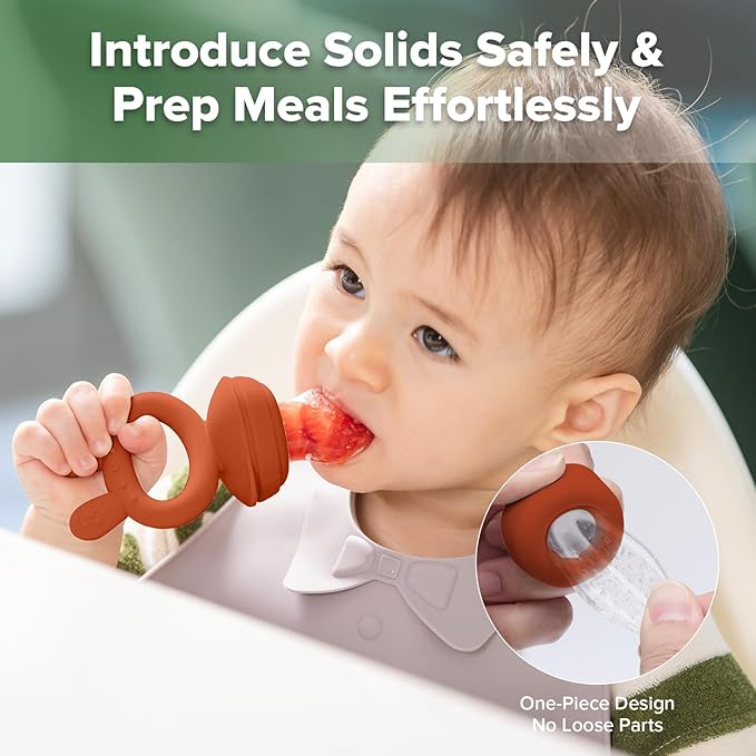Haakaa Baby Fruit Food Feeder & Mini Freezer Nibble Tray Combo, Breastmilk Popsicle Molds for Baby Cooling Relief, BPA Free Silicone Feeder for Safe Infant Self Feeding, 4 Month+ (Copper)