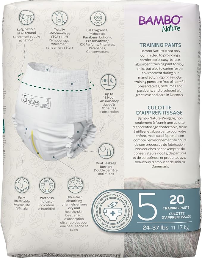 Bambo Nature Premium Eco-Friendly Training Pants, Size 5 (27-40 Lbs), 20 Count (Pack of 2)