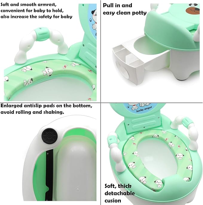 XKMT- Baby Kids Portable Bear Grean Potty Training Seat Toddler Portable Lovely Toilet Seat Stool Chair [P/N: ET-BABY003-GREEN]