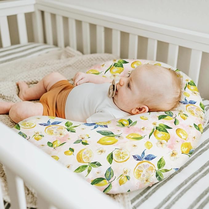 Vintage Lemons Baby Nursing Pillow Covers for Boy Girl Lemon Branch Leaves Flowers Nursing Pillowcase for Breastfeeding Pillows Tropical Summer Fruits Soft Stretchy Slipcovers for Newborn Infant