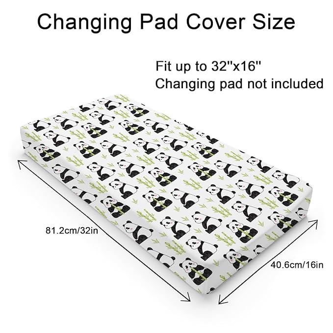 Watercolor Panda Green Leaves Baby Changing Pad Cover Sheets for Boy Girl 32''x16'' Cute Bear Unisex Fitted Diaper Changing Table Sheets Soft Breathable Baby Changing Table Mats (Pandas, one Size)