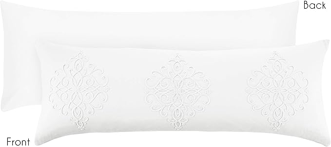 Sweet Jojo Designs White Boho Bohemian Body Pillow Case Cover (Pillow Not Included) - Solid Color Shabby Chic Princess Luxurious Luxury Elegant Vintage Designer Boutique Victorian Cotton Embroidered