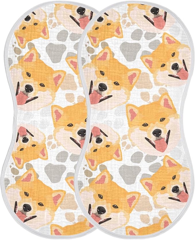 Muslin Burp Cloths for Baby Boys and Girls - 4-Pack Ultra Absorbent Shiba Inu Dog Muslin Washcloths, Newborn Towel, Milk Spit Up Rags, Burp Cloth Bib for Unisex, 22 x 11 Inch