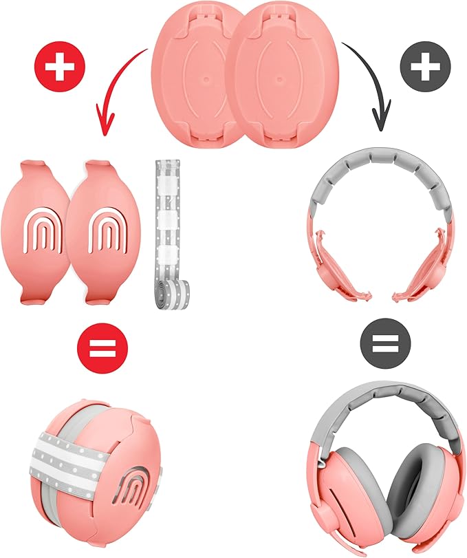 2-in-1 Adjustable Baby & Toddler Noise Cancelling Headphones - Ear Muffs for Kids 1-3 for Airplane Travel