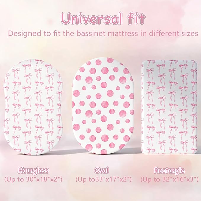 2 Pack Baby Changing Pad Covers, Changing Table Cover for Girls, Pink Bow Changing Pad Covers 32'' x 16'' Safe Snug Fitted Diaper Table Sheet Fits Standard Changing Tables and Dressers(Bassinet)