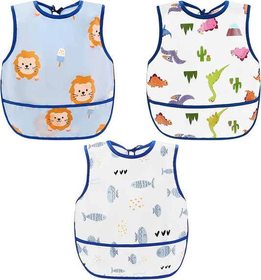 Accmor Waterproof Baby Bibs for Eating, Mess Proof Toddler Feeding Bibs for Girls Boys ﻿
