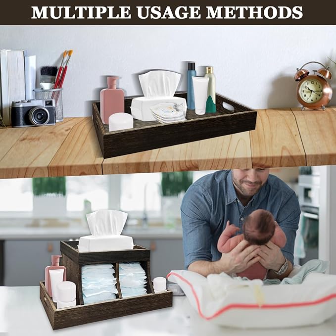 YEXEXINM Diaper Caddy Organizer - Durable Wooden Changing Station Table with Diaper Storage for Wipe Dispenser, Wipe Warmer and Other Diapering Essentials