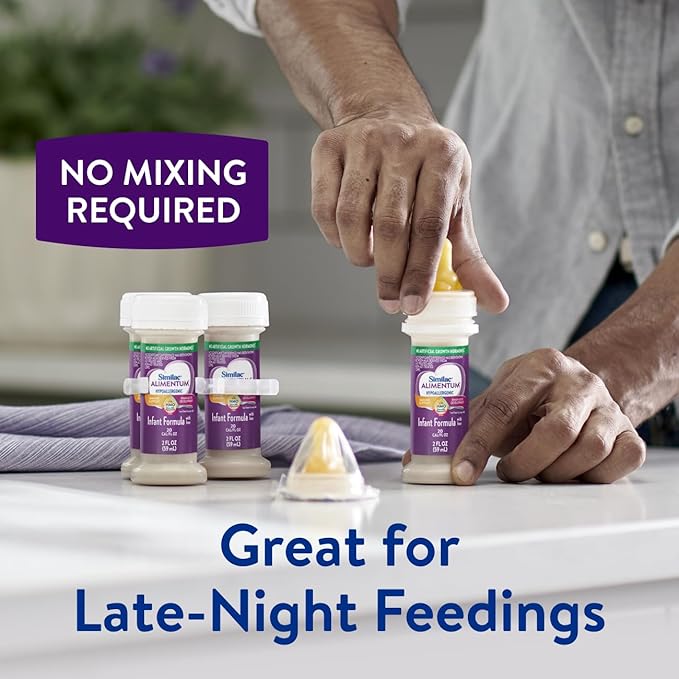 Similac Alimentum With 2'-FL HMO Hypoallergenic Infant Formula, for Food Allergies and Colic Due to Protein Sensitivity, Ready-to-Feed Baby Formula, 2-fl-oz Bottle, Pack of 48